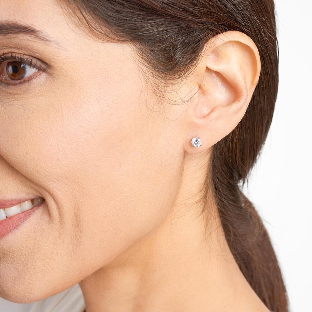 Sterling Silver Cubic Zirconia Stud Earrings Round Princess 5mm Womens - Picture 2 of 6